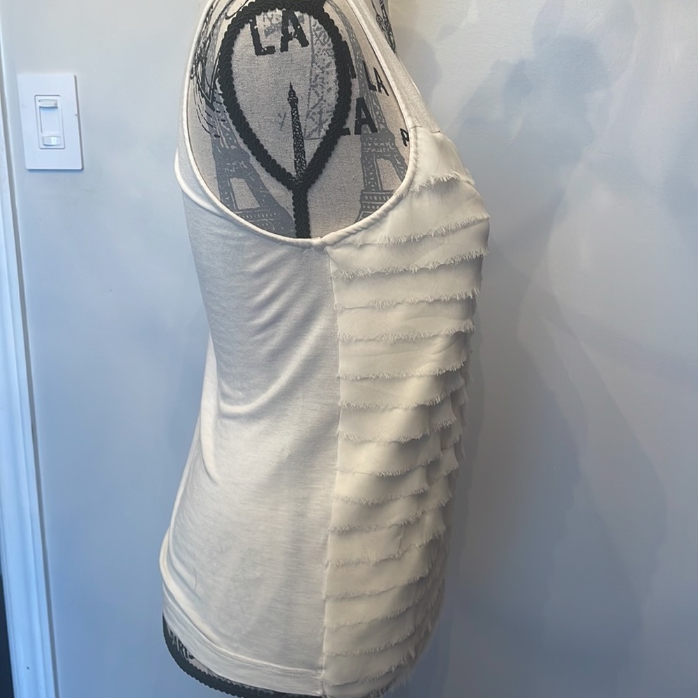 CREAM RUFFLE FRINGE TANK TOP - Picture 3 of 6